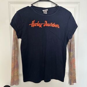 Harley-Davidson Women's Blue Tee with Orange Script